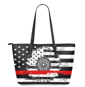 Thin Red Line Sunflower Large PU Faux Leather Tote Bag