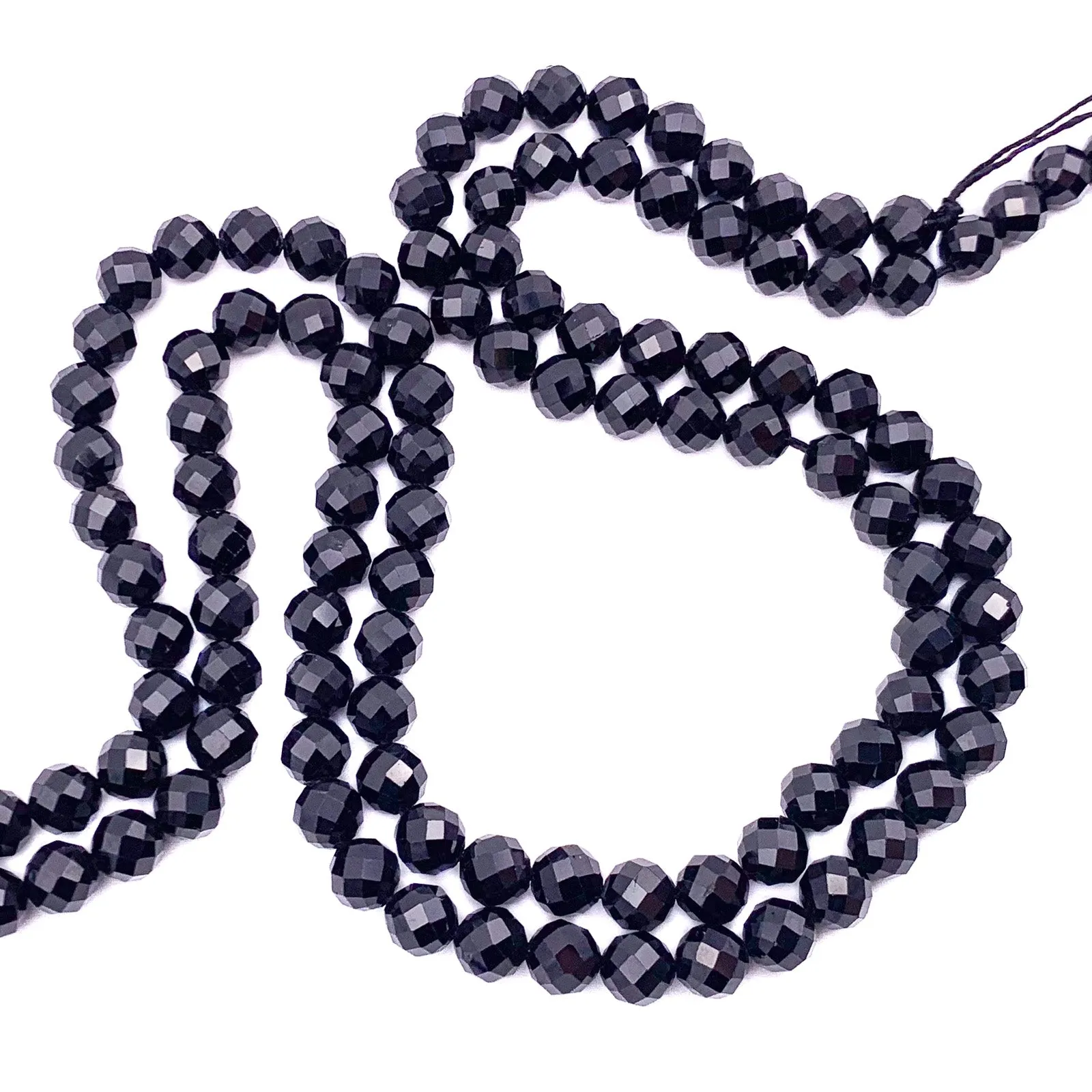 Tourmaline Black 7mm Faceted Round Bead Strand