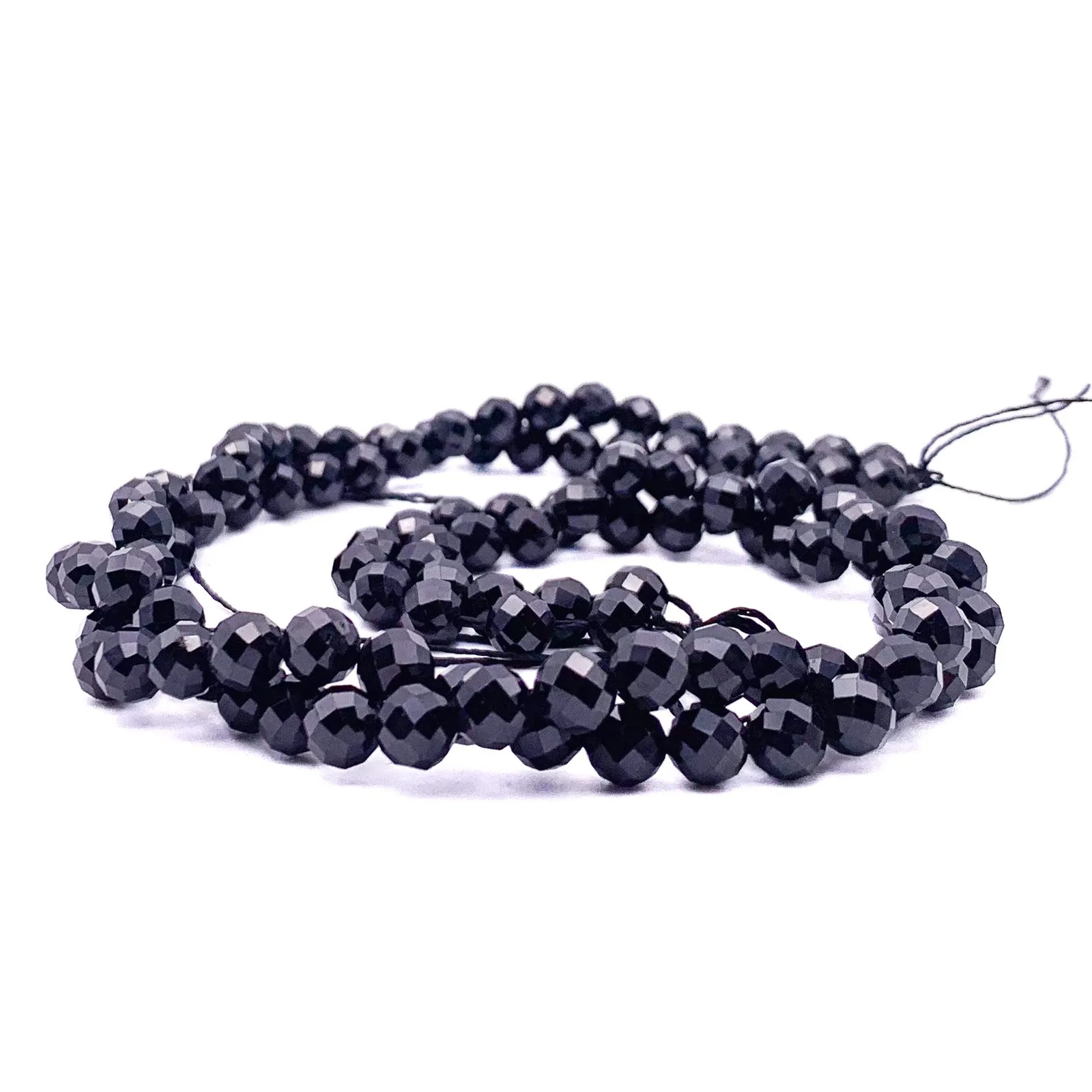 Tourmaline Black 7mm Faceted Round Bead Strand