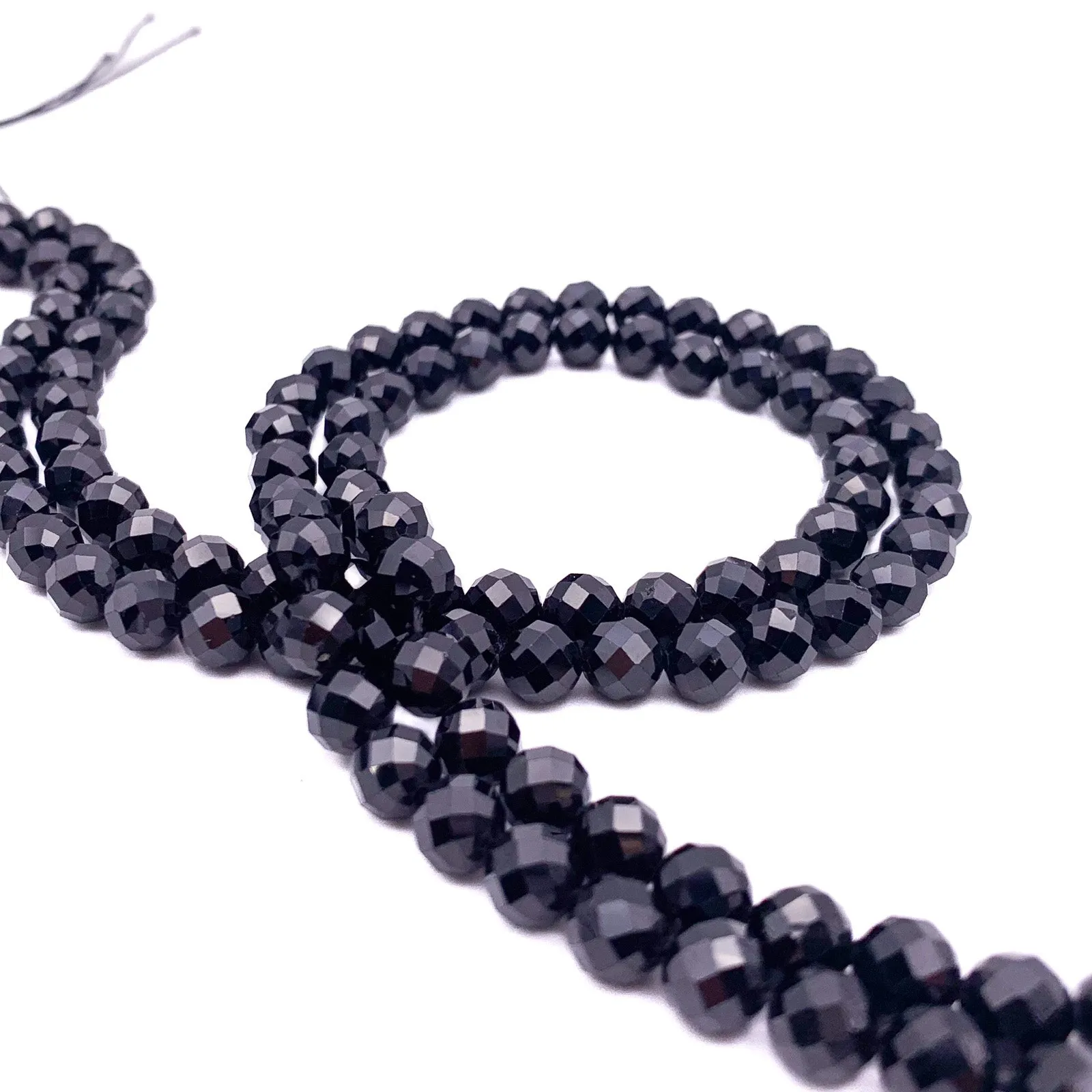 Tourmaline Black 7mm Faceted Round Bead Strand