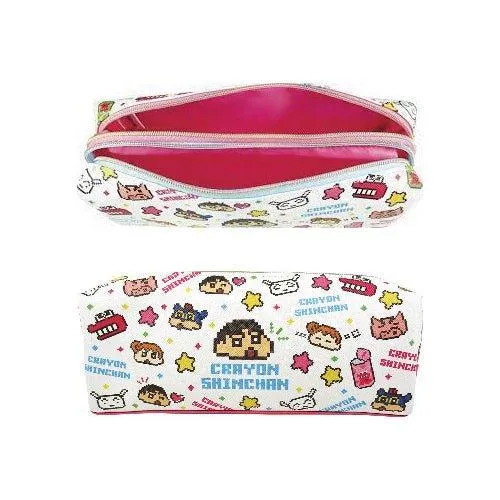 T'S FACTORY KS-552381 Crayon Shinchan Pattern 2 1 Soft Leather Double Layer Good Storage Dot Matrix Retro Pencil Case