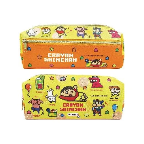 T'S FACTORY KS-552381 Crayon Shinchan Pattern 2 1 Soft Leather Double Layer Good Storage Dot Matrix Retro Pencil Case