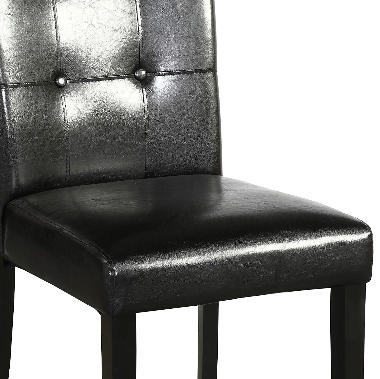 Tufted Parsons Upholstered Padded Dining Room Chairs Side Solid Wood-Accent Faux Leather Black