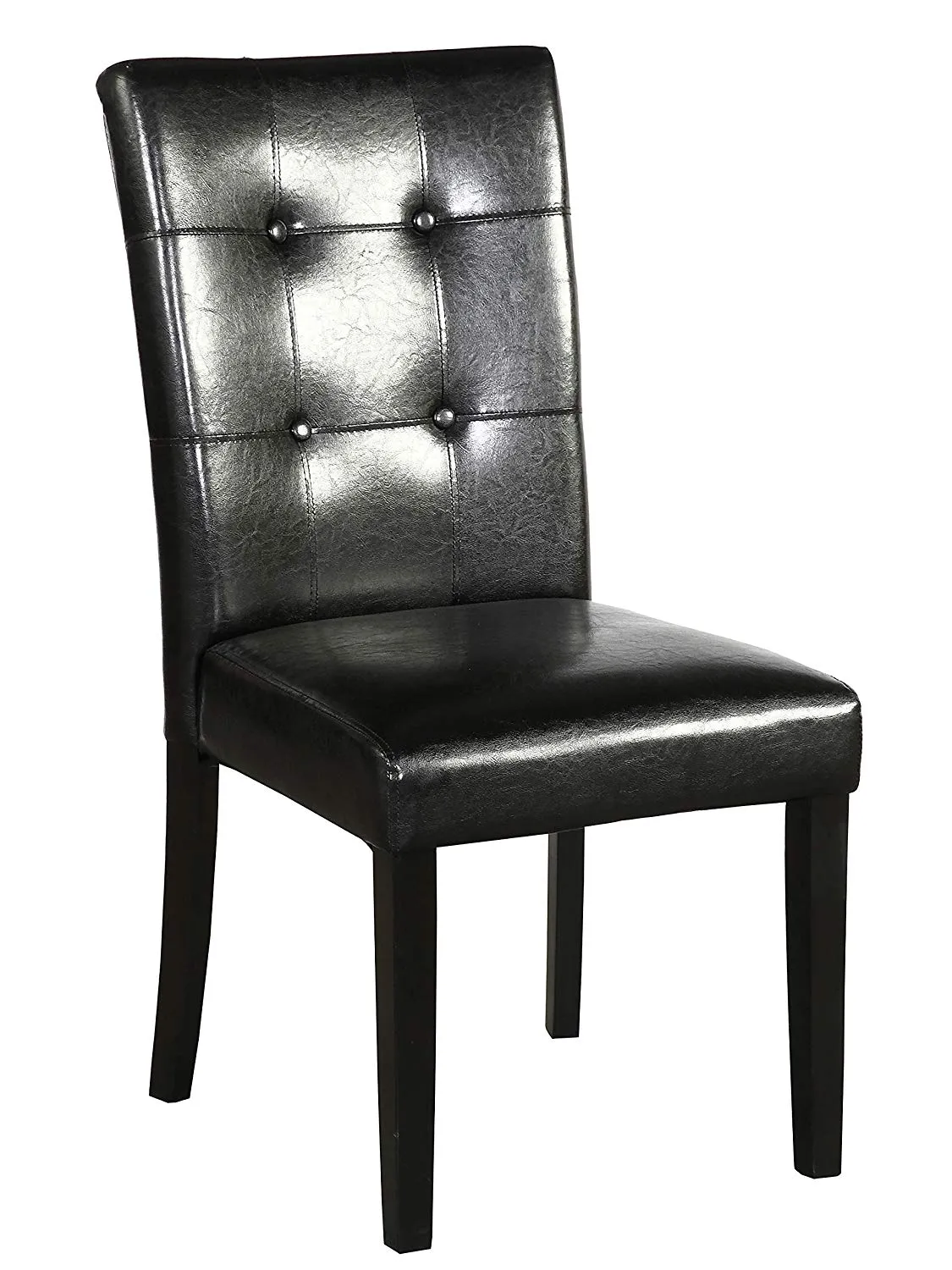 Tufted Parsons Upholstered Padded Dining Room Chairs Side Solid Wood-Accent Faux Leather Black