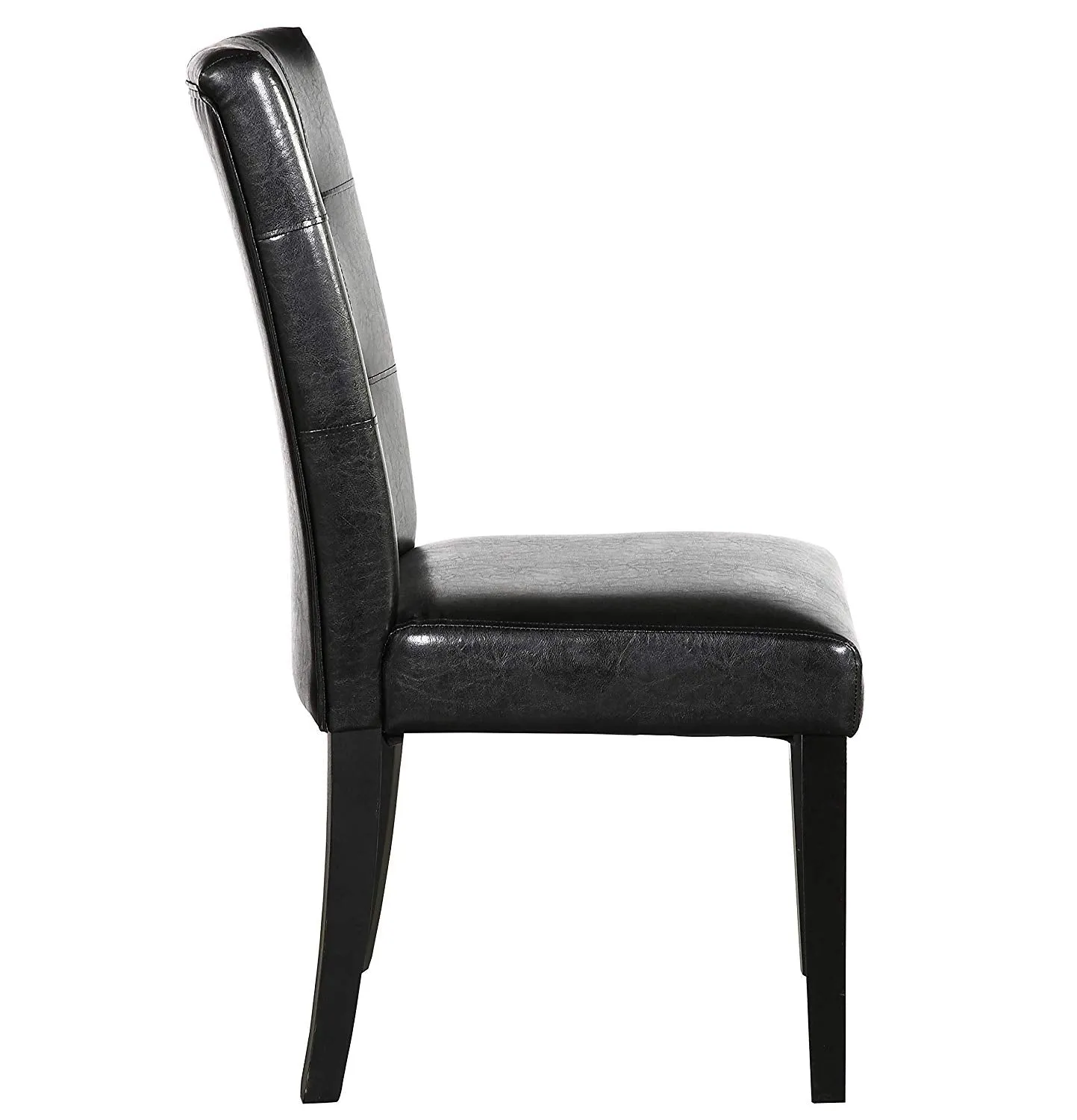 Tufted Parsons Upholstered Padded Dining Room Chairs Side Solid Wood-Accent Faux Leather Black