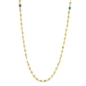 Tulsi with Gold Caps and Nine Planet Gemstones Necklace