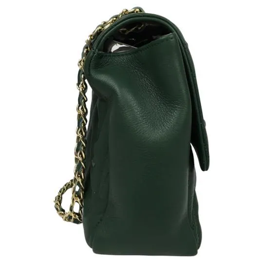 Valentino Women's Quited Shoulder Bag Buckle Shape V Green Color Sz 7x12cm