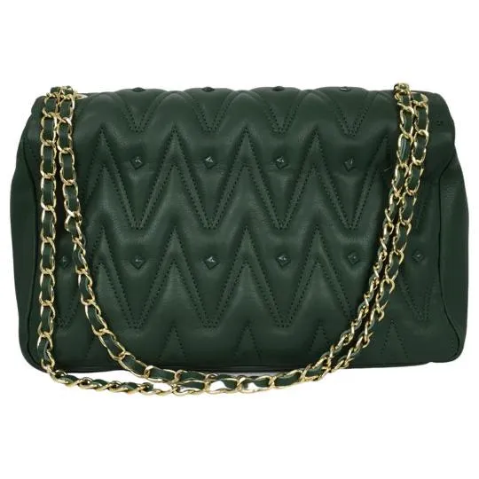 Valentino Women's Quited Shoulder Bag Buckle Shape V Green Color Sz 7x12cm