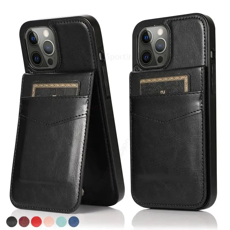 Vertical Flip Wallet PU Leather Phone Case With Multiple Card Slot Stand For iPhone