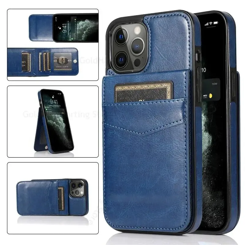 Vertical Flip Wallet PU Leather Phone Case With Multiple Card Slot Stand For iPhone