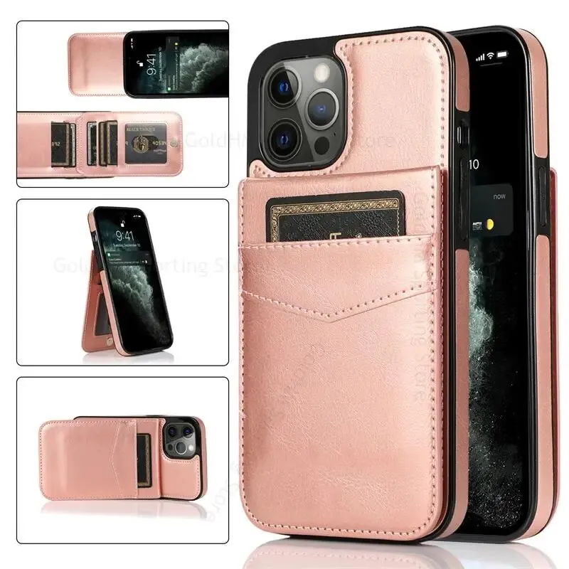 Vertical Flip Wallet PU Leather Phone Case With Multiple Card Slot Stand For iPhone