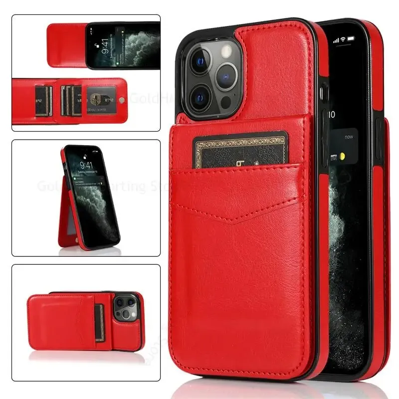 Vertical Flip Wallet PU Leather Phone Case With Multiple Card Slot Stand For iPhone