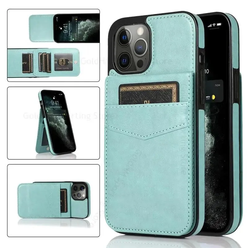 Vertical Flip Wallet PU Leather Phone Case With Multiple Card Slot Stand For iPhone