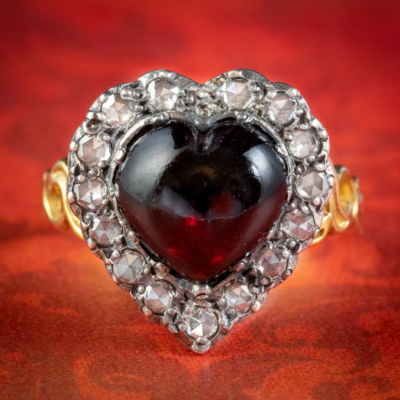 Victorian Style Garnet Diamond Heart Ring Silver 18ct Gold 4ct Garnet 1ct Of Diamond