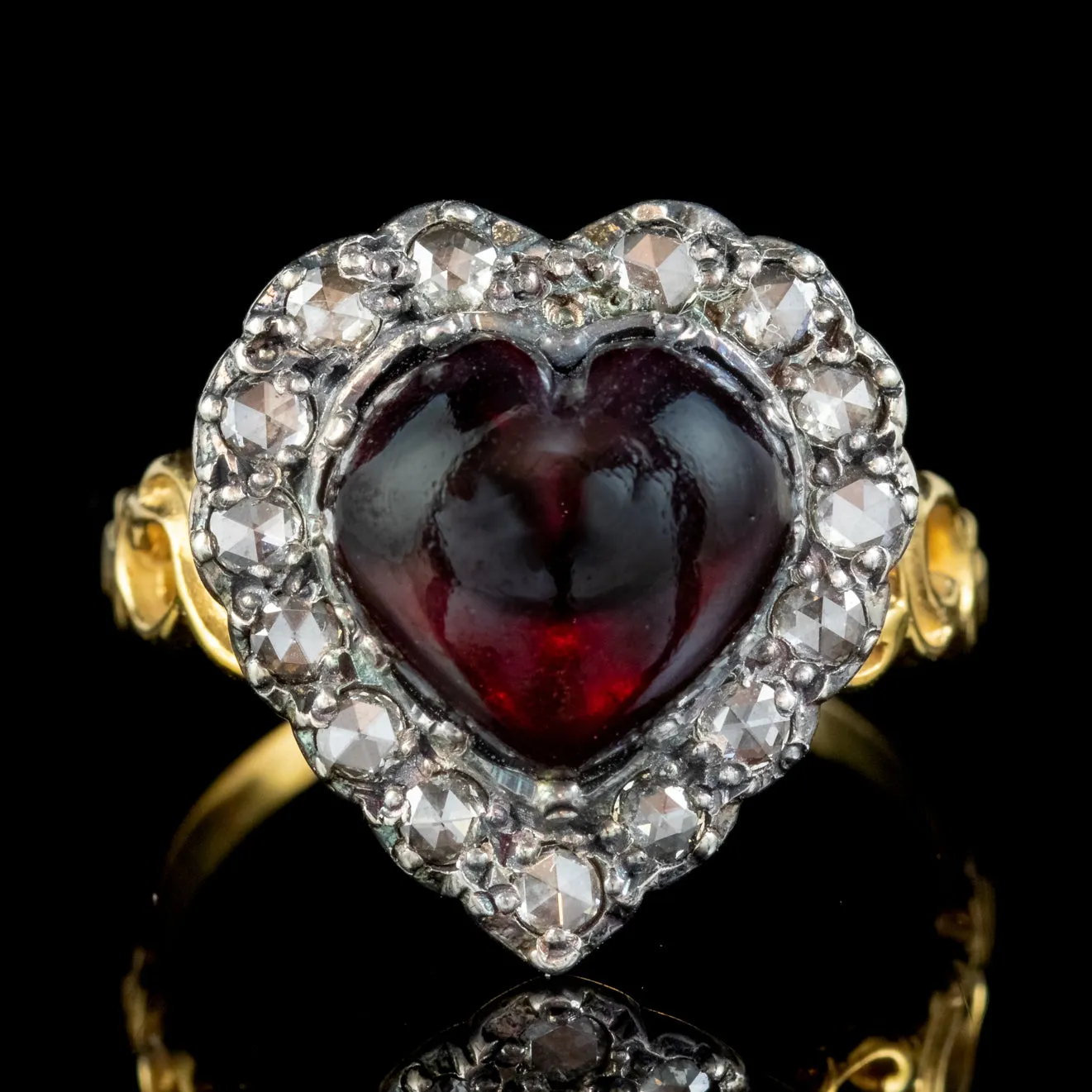 Victorian Style Garnet Diamond Heart Ring Silver 18ct Gold 4ct Garnet 1ct Of Diamond