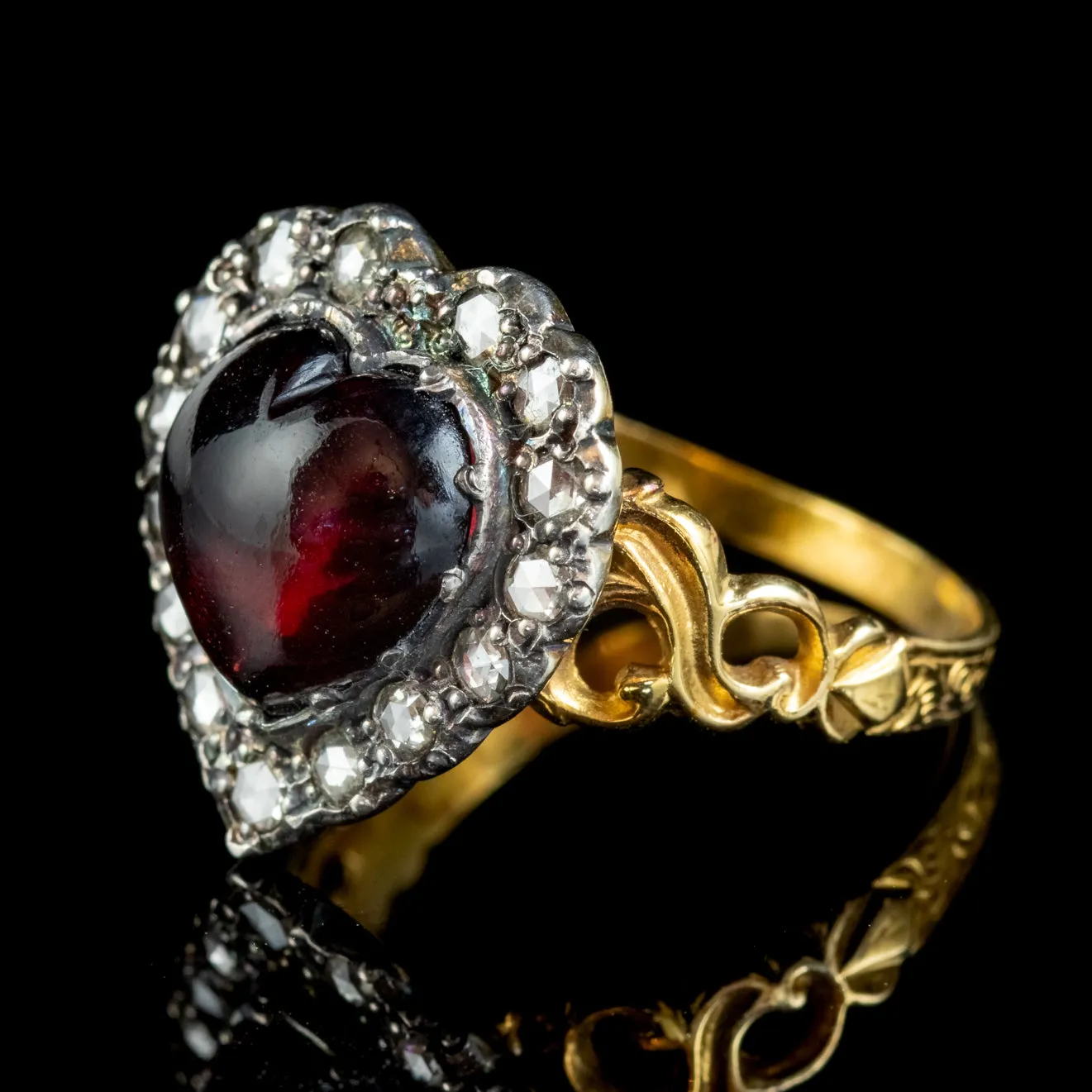 Victorian Style Garnet Diamond Heart Ring Silver 18ct Gold 4ct Garnet 1ct Of Diamond