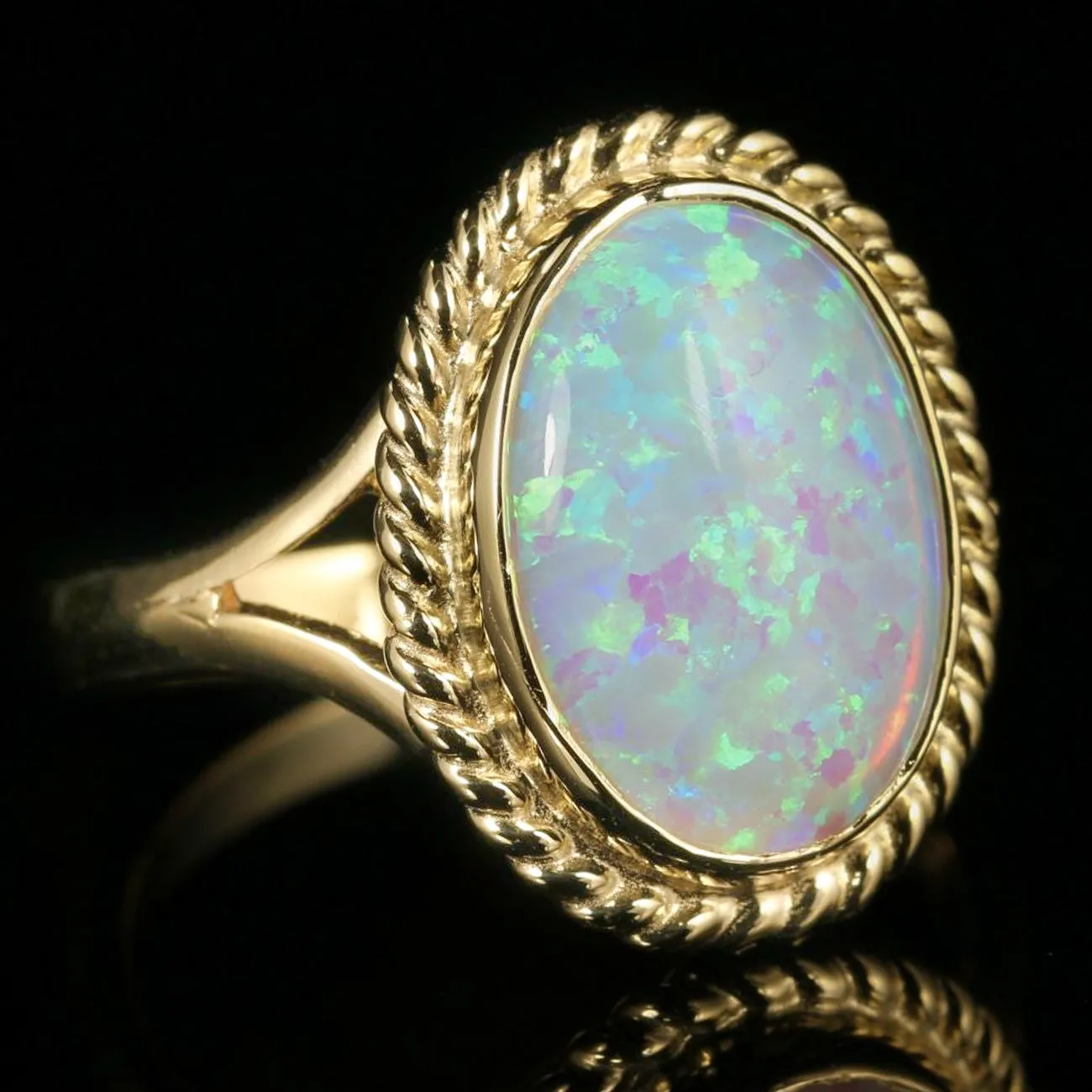 Victorian Style Opal Gold Ring 9ct Gold 6ct Opal