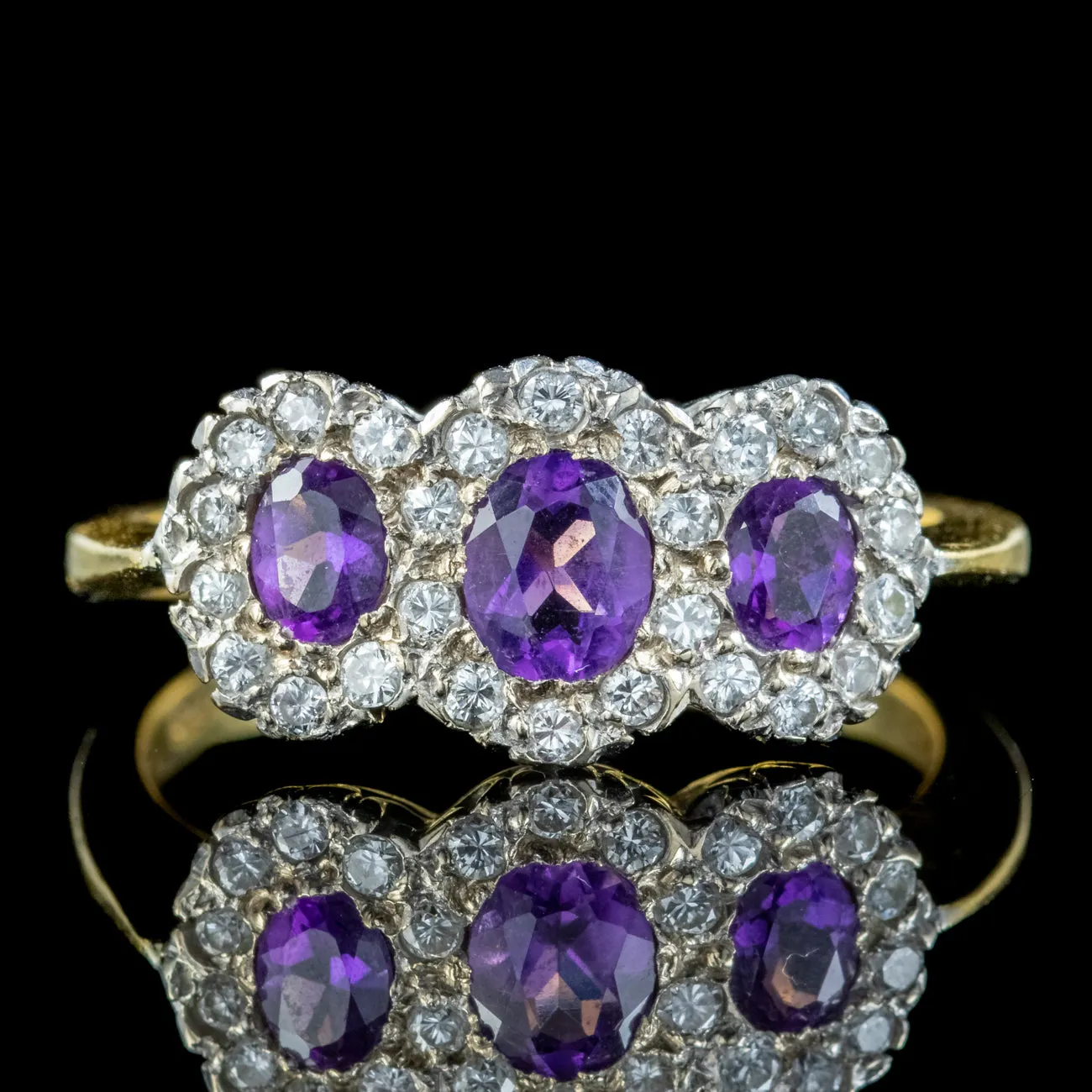 Vintage Amethyst Diamond Trilogy Cluster Ring Dated 1991