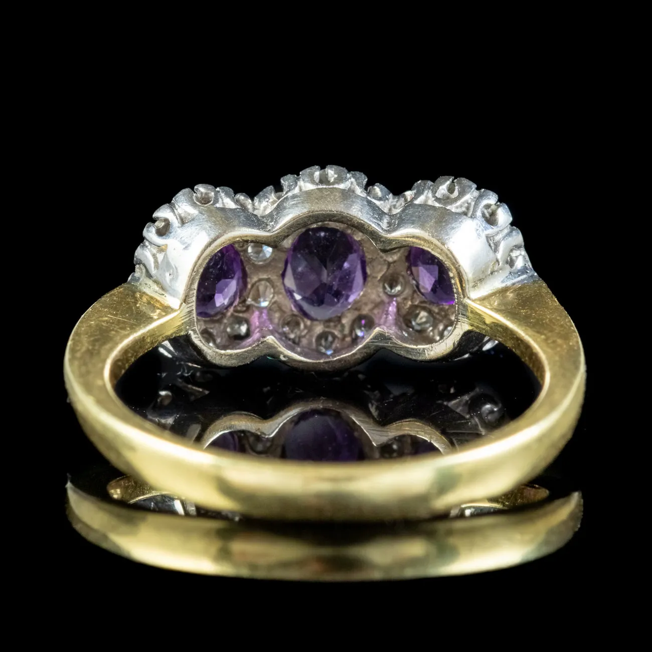 Vintage Amethyst Diamond Trilogy Cluster Ring Dated 1991