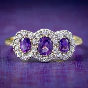 Vintage Amethyst Diamond Trilogy Cluster Ring Dated 1991