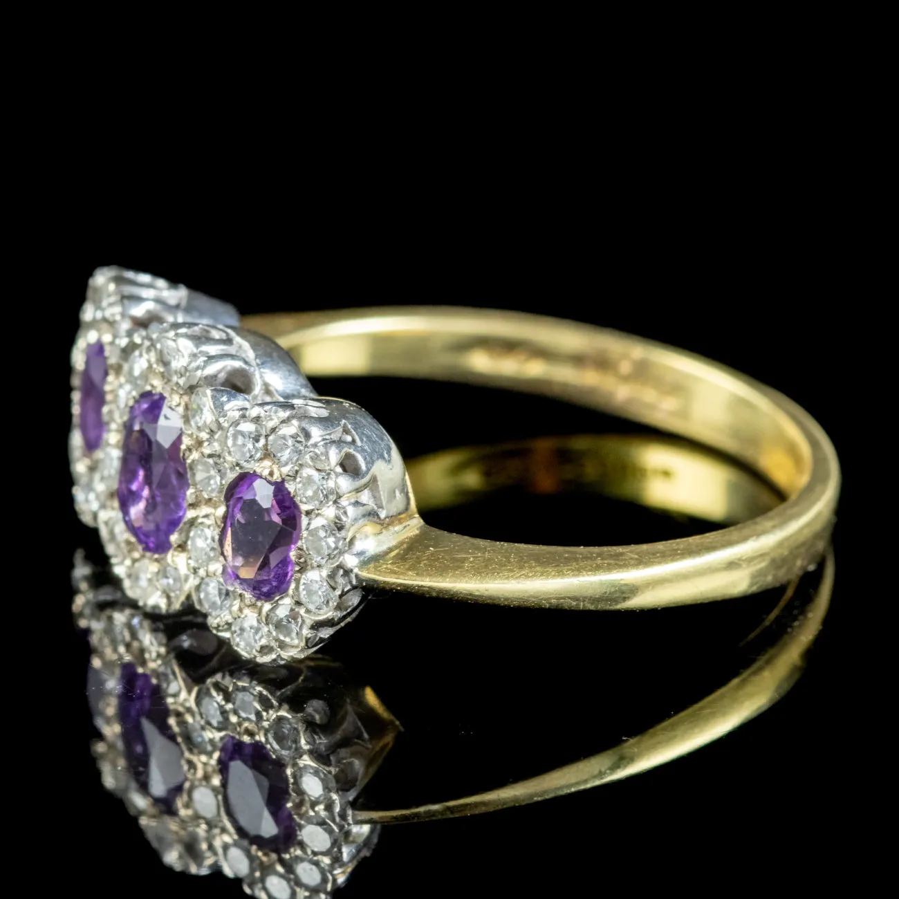 Vintage Amethyst Diamond Trilogy Cluster Ring Dated 1991