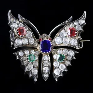 Vintage Butterfly Brooch Tanzanite Emerald Tourmaline Paste