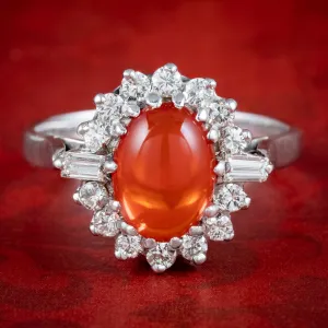 Vintage Fire Opal Diamond Cluster Ring 1.75ct Opal