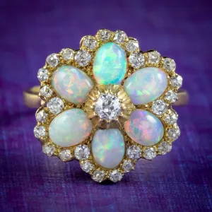 Vintage Opal Diamond Cluster Ring 3ct Of Opal