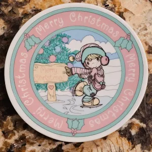 Vintage Precious Moments Merry Christmas Ice Skating Mini Plate 1992 - 4" Diameter