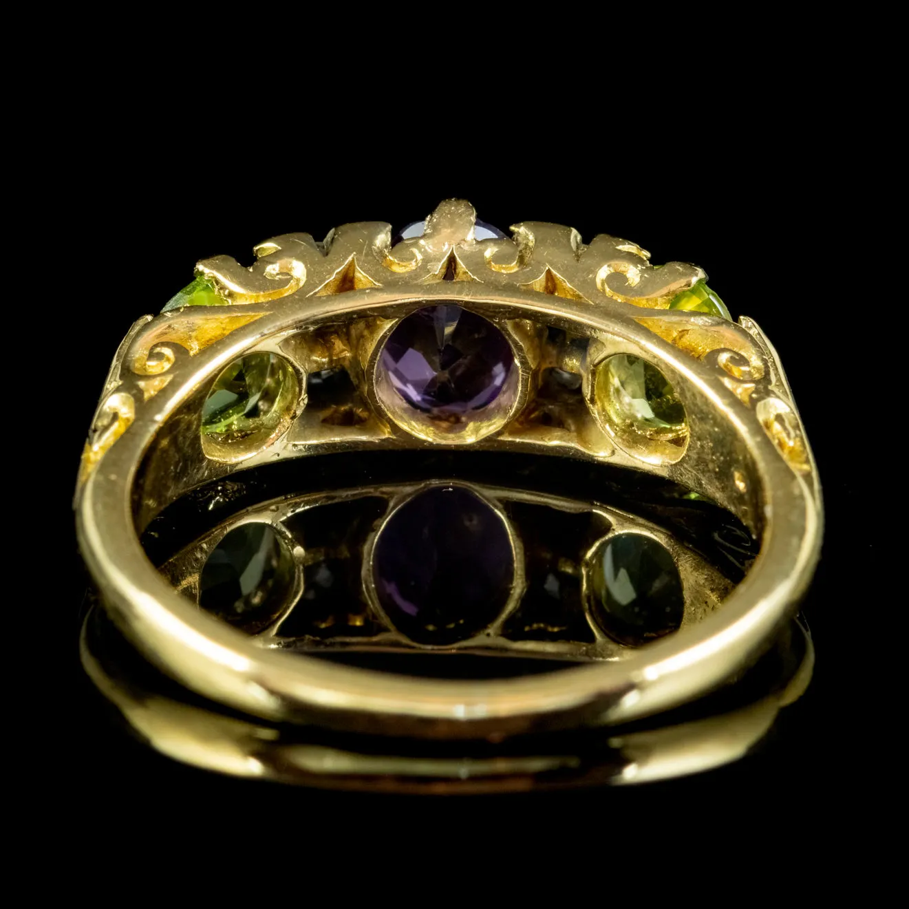 Vintage Suffragette Ring 18ct Gold Amethyst Peridot Diamond Dated 1970