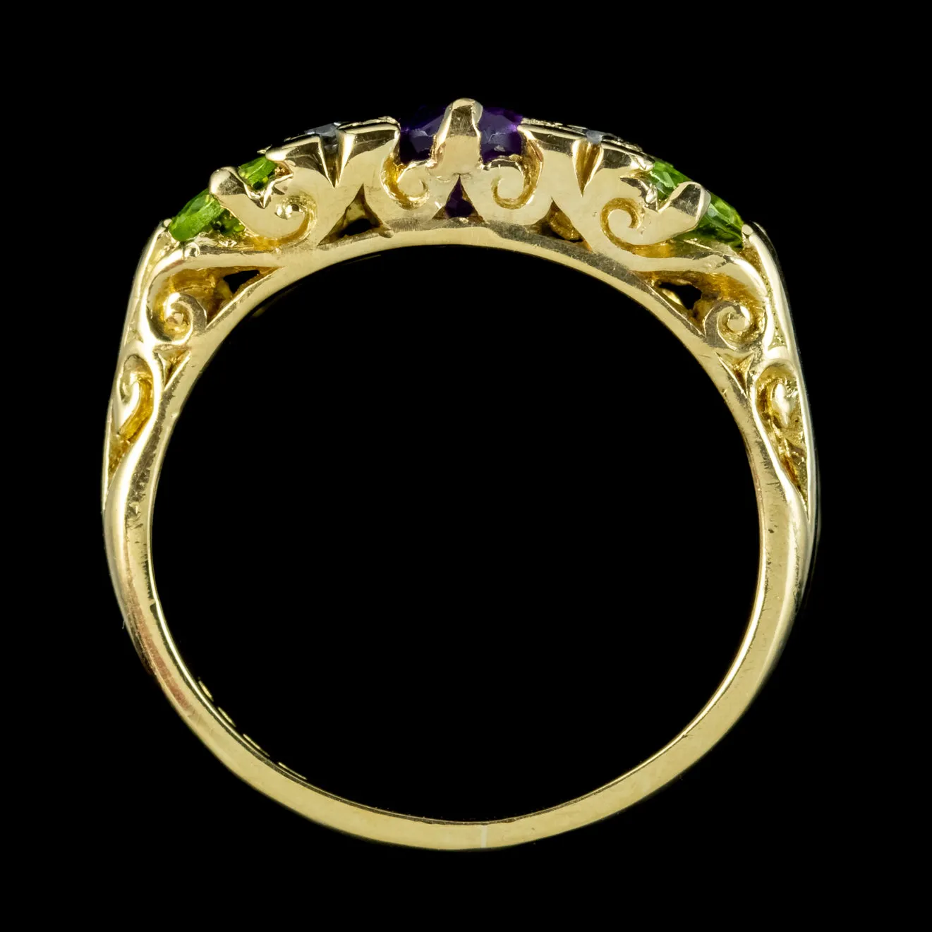 Vintage Suffragette Ring 18ct Gold Amethyst Peridot Diamond Dated 1970