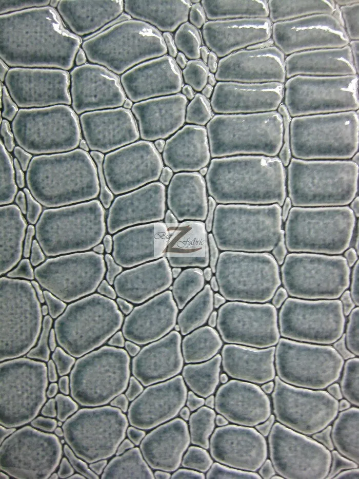 Vinyl Faux Fake Leather Pleather Embossed Shiny Alligator Fabric / Grey / By The Roll - 30 Yards