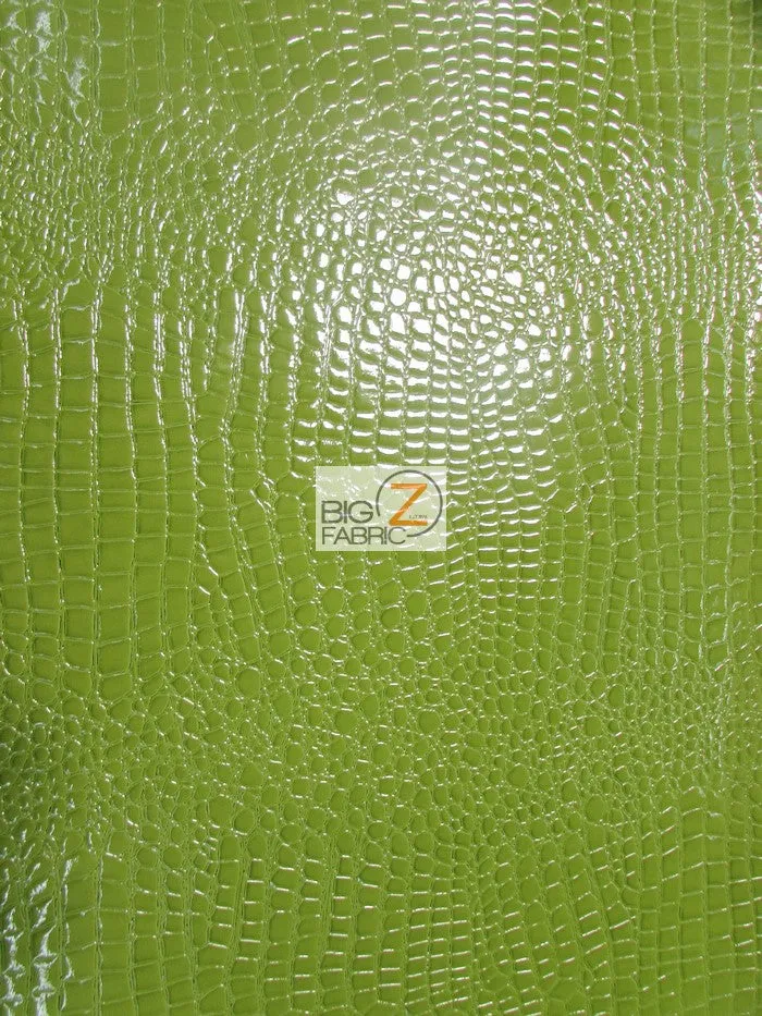 Vinyl Faux Fake Leather Pleather Embossed Shiny Alligator Fabric / Lime / By The Roll - 30 Yards