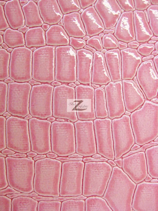 Vinyl Faux Fake Leather Pleather Embossed Shiny Alligator Fabric / Pink / By The Roll - 30 Yards