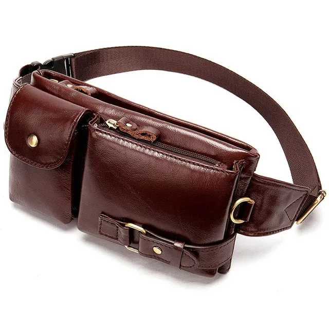 WESTAL Genuine Leather Waist Packs Men Waist Bags