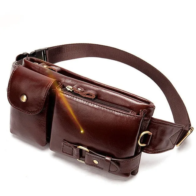 WESTAL Genuine Leather Waist Packs Men Waist Bags