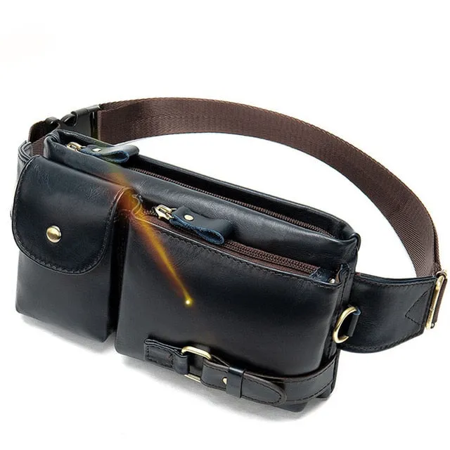 WESTAL Genuine Leather Waist Packs Men Waist Bags