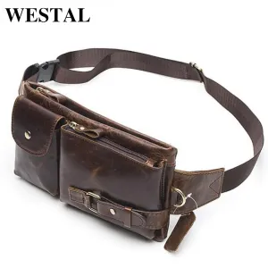 WESTAL Genuine Leather Waist Packs Men Waist Bags