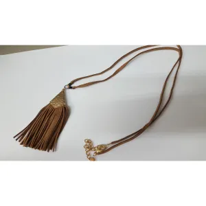 WH Leather Fringe and Hammered Gold Necklace