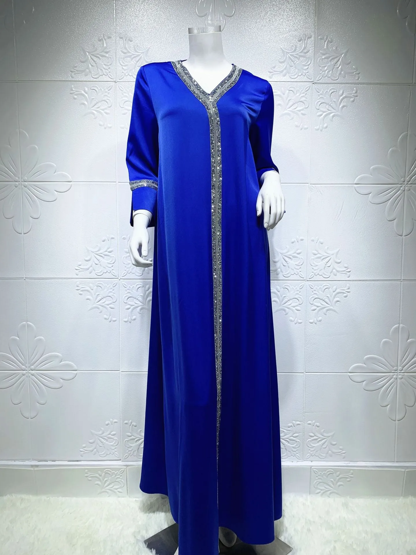 Wjczt Gorgeous Party Style Djellaba Abaya Dubai Shiny Soft Cuff Sleeves Diamonds Muslim Long Dress Silky Turkey Islam Abayas With Belt