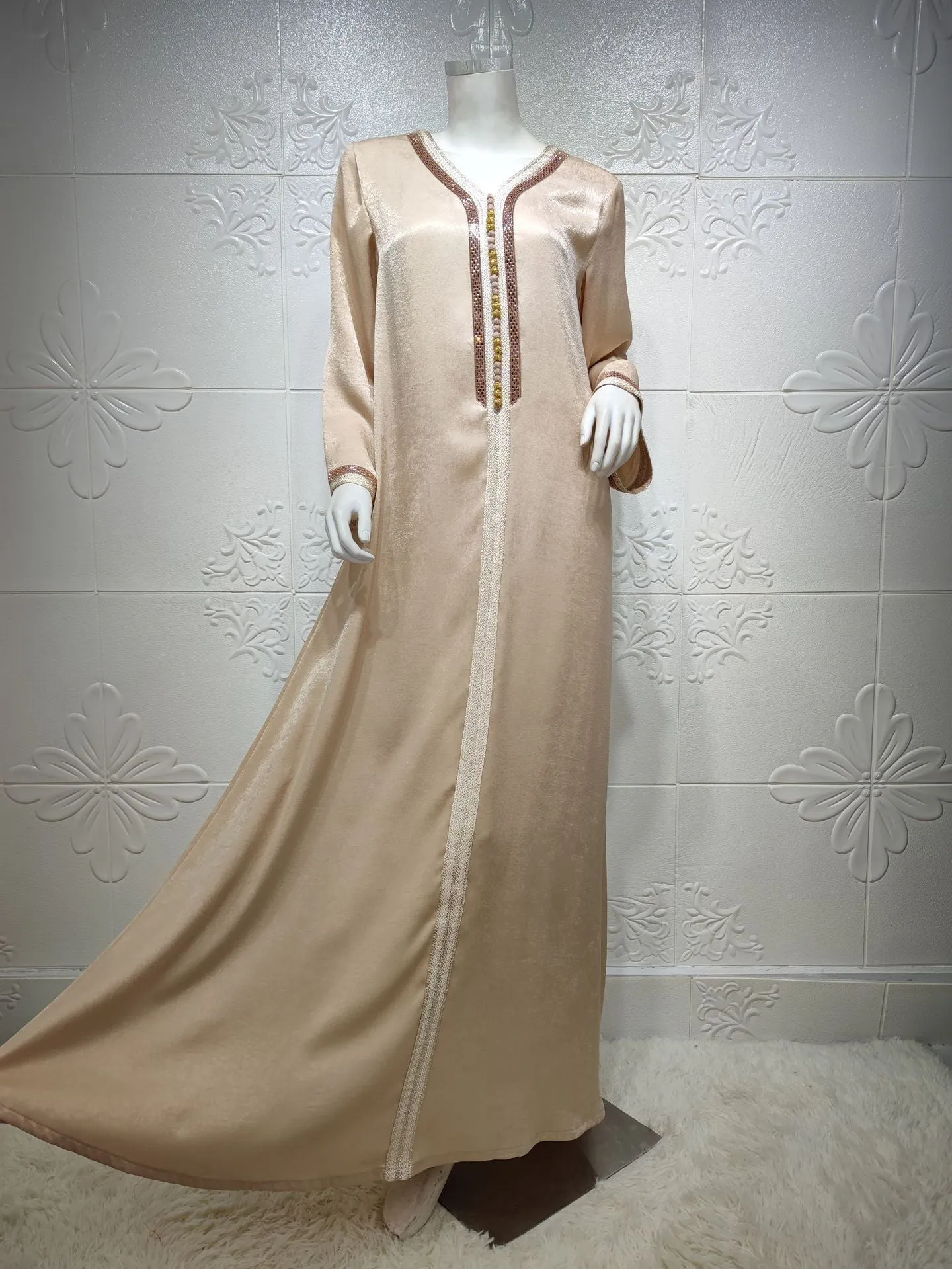 Wjczt Ramadan Eid Muslim Clothes Dubai Women's Fashion Abaya Long Dress Hot Diamond Large Middle East Robe Hijab Turkey Plus Size