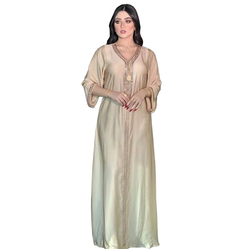 Wjczt Ramadan Eid Muslim Clothes Dubai Women's Fashion Abaya Long Dress Hot Diamond Large Middle East Robe Hijab Turkey Plus Size