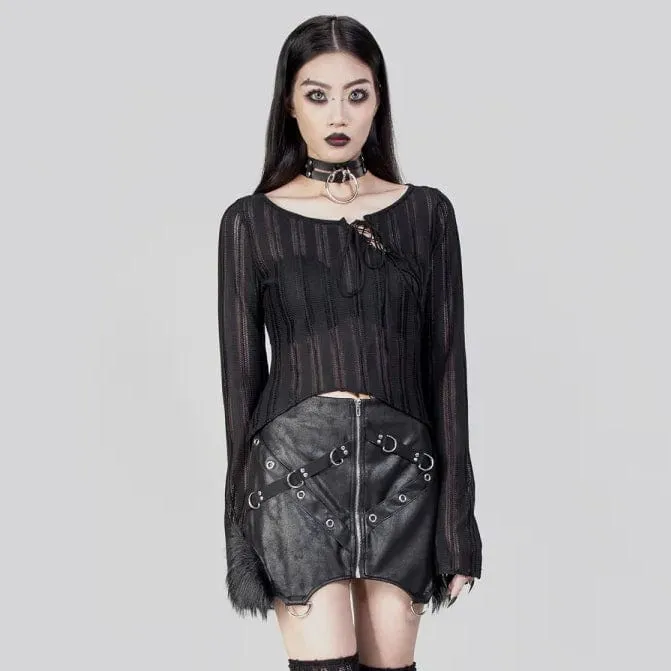 Women's Punk Irregular Fluffy Faux Leather Skirt