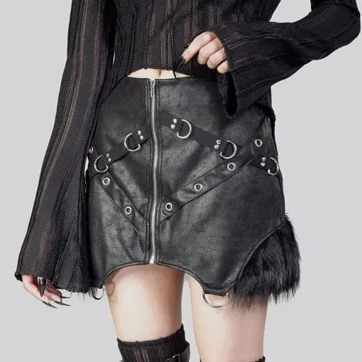 Women's Punk Irregular Fluffy Faux Leather Skirt