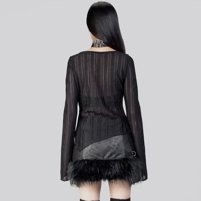 Women's Punk Irregular Fluffy Faux Leather Skirt