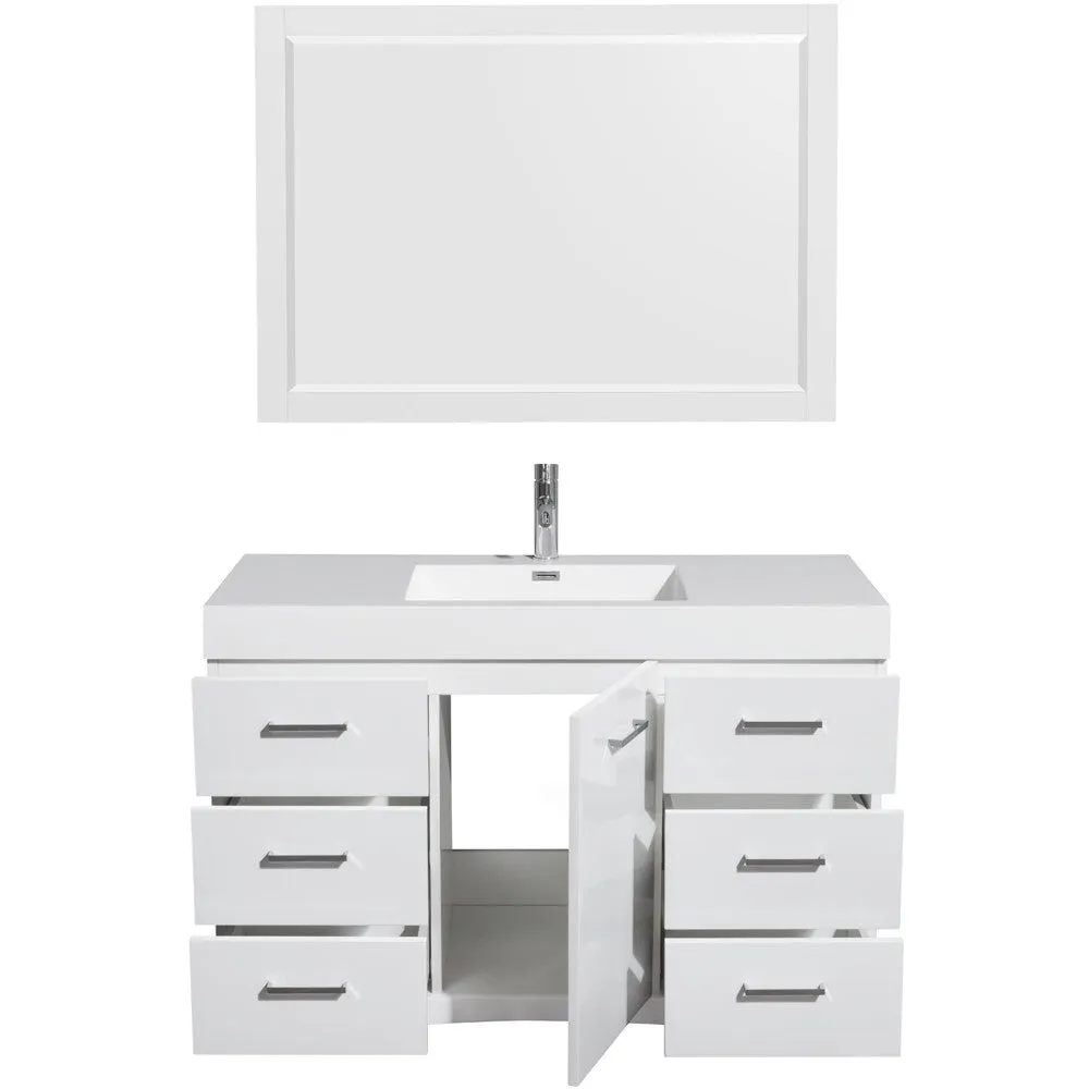 Wyndham Collection Delray 48" Bathroom Vanity Set With Integrated Sink And Mirror - Glossy White