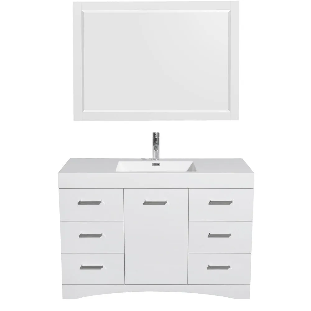 Wyndham Collection Delray 48" Bathroom Vanity Set With Integrated Sink And Mirror - Glossy White