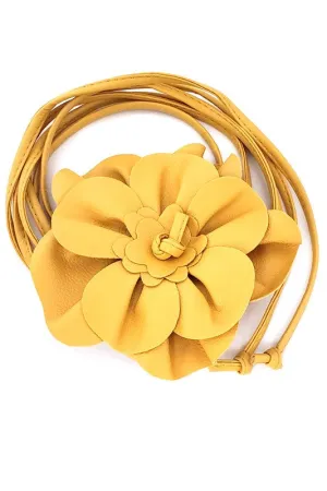 Yellow Faux Leather Flower Tie Belt